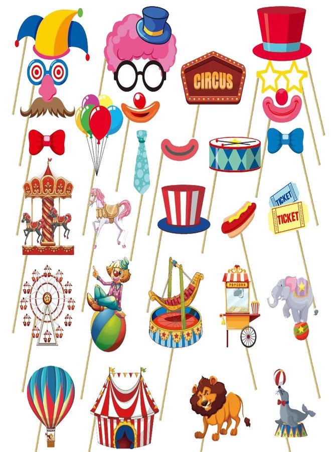 CPTBAG Carnival Circus Photo Booth Props Circus Carnival Party Selfie Props for Funny Circus Animals Birthday Baby Shower Party Supplies Backdrop 30pcs